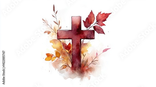 cross with leaves clipart digital watercolor clipart detailed illustration - image for design