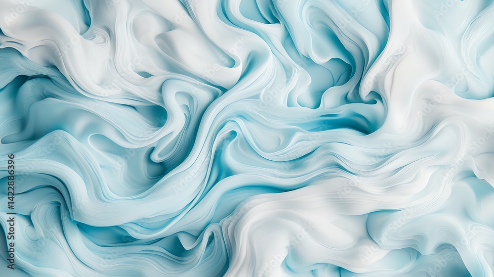 Fototapeta premium A serene abstract image featuring flowing waves of light blue and white, creating a calm and soothing visual effect.