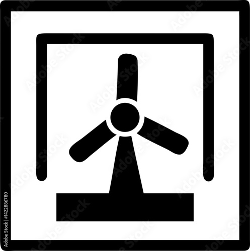 Wind power icon illustration, symbol of renewable energy and sustainability, minimalist design, monochrome style