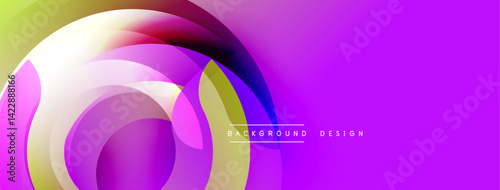 Abstract vibrant layers create flowing shapes. Purple dominates, blending into green hues. Modern design suggests energy, movement, visual appeal. Background features text background design.