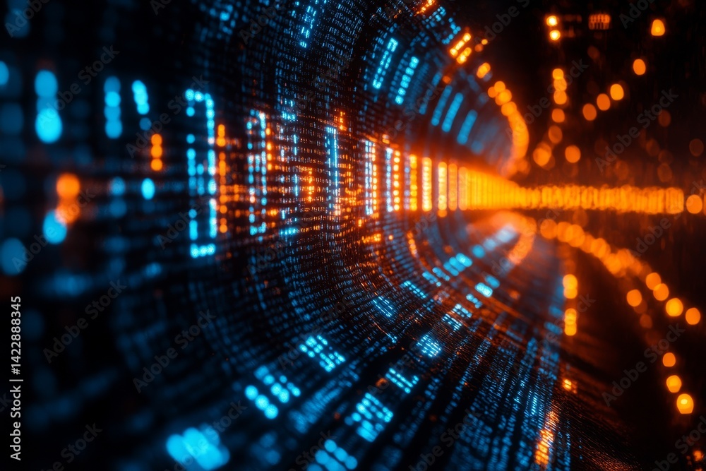 A computer generated image of a long, colorful, and abstract line of numbers. symbolizing the intersection of Big Data with exam topics.