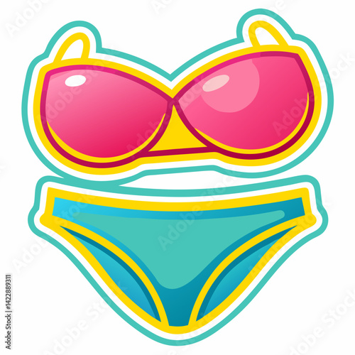 Fun bikini sticker featuring a colorful pink top and turquoise bottoms for a vibrant summer vibe