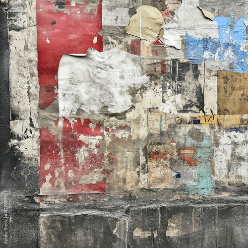 Urban poster template on textured wall with street art sticker mock up. ruined and wasted by pasting posters in urban area. 