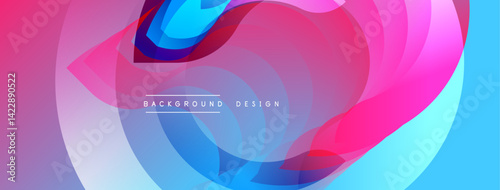 Abstract vibrant layers create swirling, dynamic composition. Pink, blue, purple hues blend seamlessly, forming fluid shapes. Modern design evokes energy, movement.