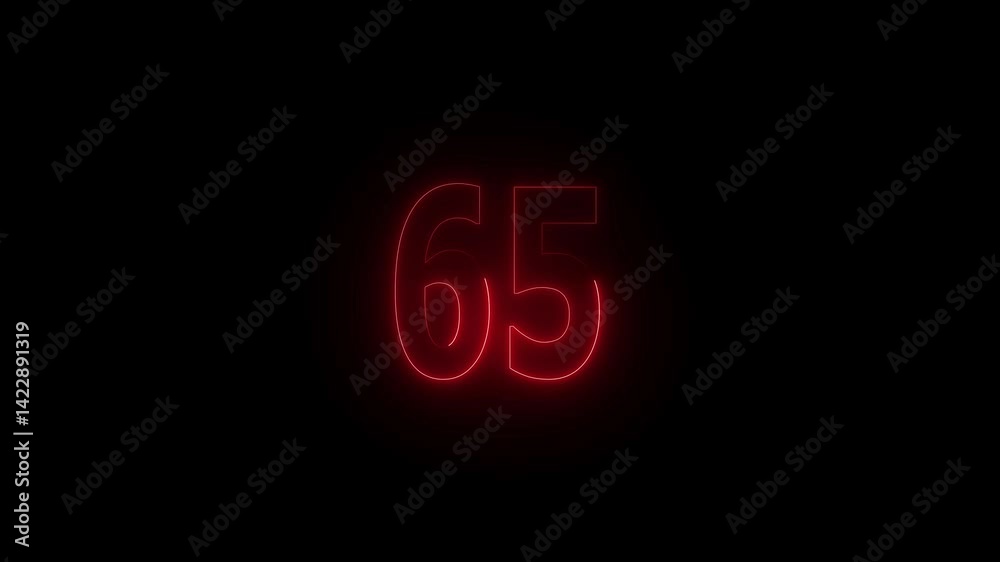 Glowing neon countdown 65 number animation. Countdown timer number animation. Glowing neon countdown 65 number animation. Countdown timer number animation.