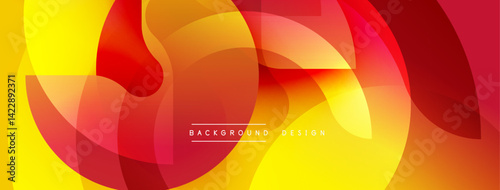 Abstract vibrant background. Overlapping colorful shapes create dynamic composition. Warm tones dominate, ranging from yellow to red. Modern design element for various projects.