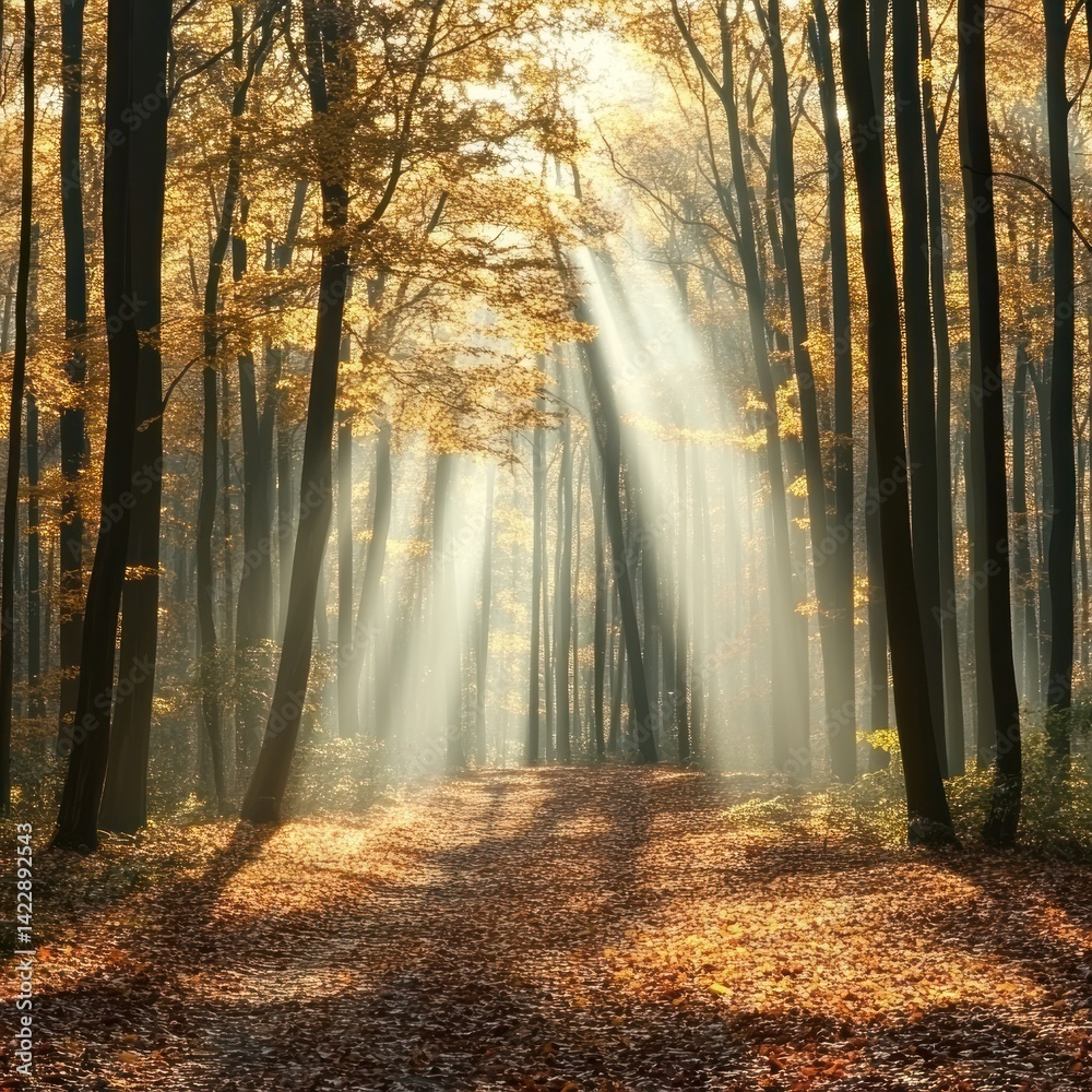 Fototapeta premium Autumn Sunlight Path in Forest