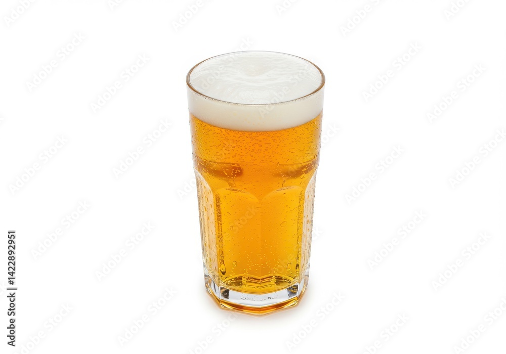 A glass of beer with foam on top is isolated on a white background ready for drinking and enjoyment A glass of beer with foam on top is isolated on a white background ready for drinking and enjoyment