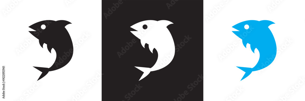Obraz premium Fish icon . Vector for websites, mobile interfaces, presentations, banner, visual branding etc. Vector illustration. isolated on white and black background. EPS 10