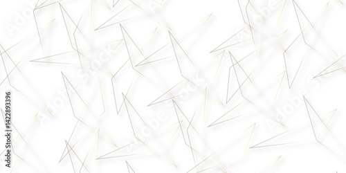 Abstract background with liens and triangles shape on white background. White and golden geometric overlapping rectangle pattern Geometric background soft shadows as patten ..White polygon textured .
