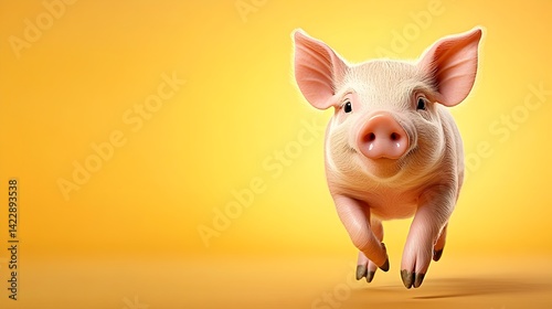 Wallpaper Mural Cheerful Pig Running Against Bright Yellow Background Torontodigital.ca