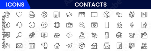 Contact us line icon set. Chat, name, address, email, message, phone, and more. Outline vector icon in linear style. Conceptual pictogram collection