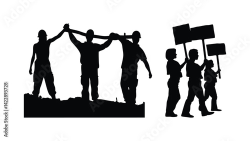 workers standing together in unity, workers silhouette, labor day, May 1st International worker's day celebration background