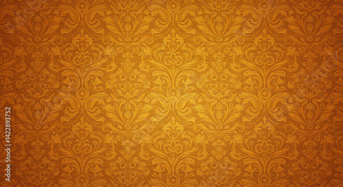 Luxurious Golden Damask Pattern Elegant Ornate Background Texture Vintage Floral Design