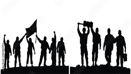 workers standing together in unity, workers silhouette, labor day, May 1st International worker's day celebration background