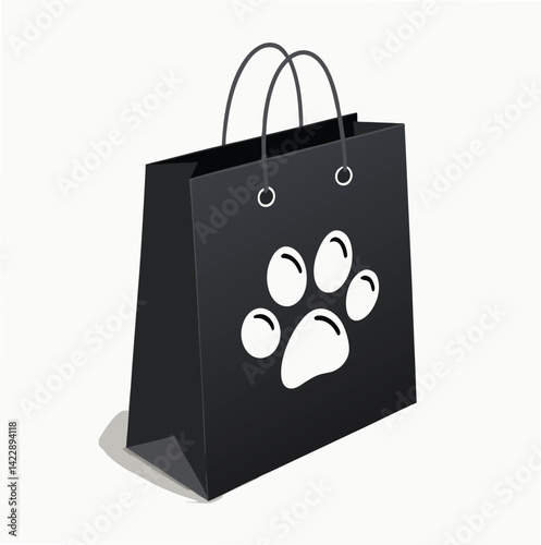 Black Shopping Bag with Paw Print Symbol

