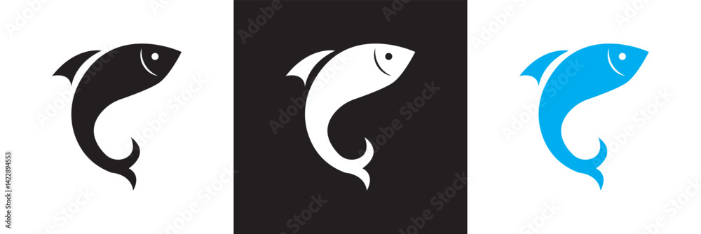 Obraz premium Fish icon . Vector for websites, mobile interfaces, presentations, banner, visual branding etc. Vector illustration. isolated on white and black background. EPS 10