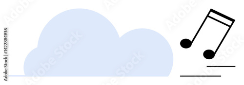 Cloud paired with two musical notes suggests digital storage, audio streaming, or cloud music services. Ideal for technology, data storage, streaming, entertainment, sound, innovation and mobility