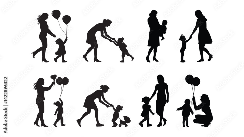 Naklejka premium Silhouette of mother and child vector illustration for mothers day black color on white background 