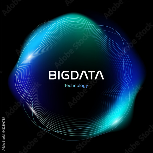 Abstract Glow Neon Curve Circle for Futuristic Big Data Title Cyber Tech with AI Innovation Artificial Intelligence and Science Theme for Sci-fi Background and Modern Technology Concepts.
