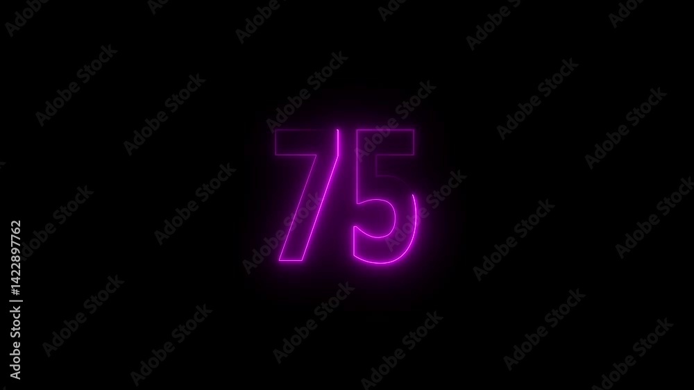 Glowing neon countdown 75 number animation. Countdown timer number animation. Glowing neon countdown 75 number animation. Countdown timer number animation.