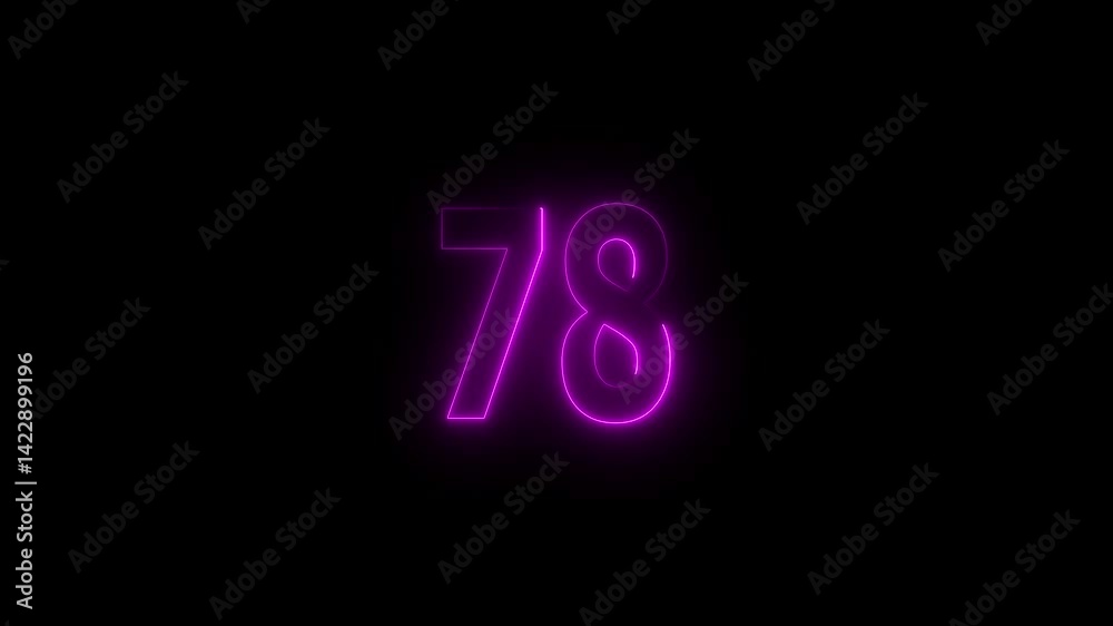 Glowing neon countdown 78 number animation. Countdown timer number animation.