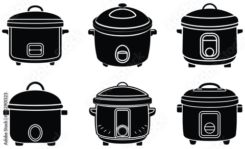 Rice cooker silhouette vector art set design on white background