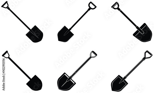 Snow shovel silhouette black vector art design on white background