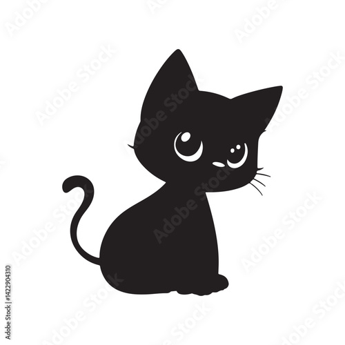 Cute Black Kitten Silhouettekitten, cat, black cat, silhouette, cute, adorable, cartoon, kawaii, anime, manga, pet, animal, logo, sticker, design, graphic, illustration, vector, clipart, halloween, sp