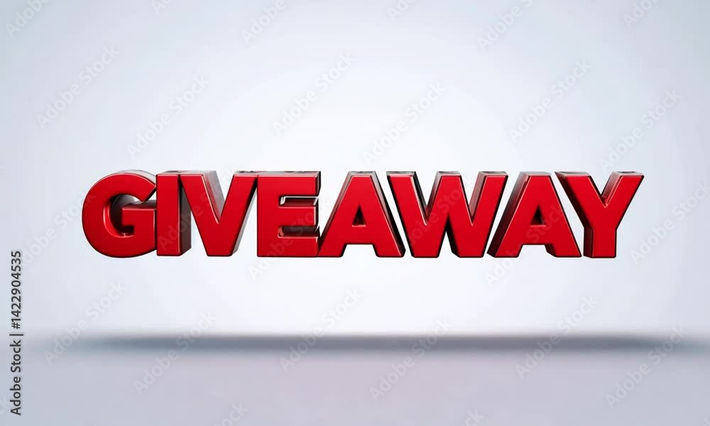 3d giveaway text in bright red on clean white background made with Generative AI technology