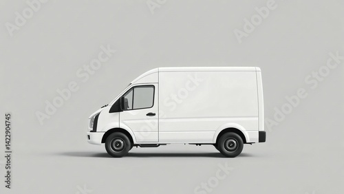 A clean white delivery van, truck, mock up, on white blank empty  background,