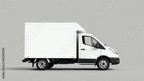 A clean white delivery van, truck, mock up, on white blank empty  background,