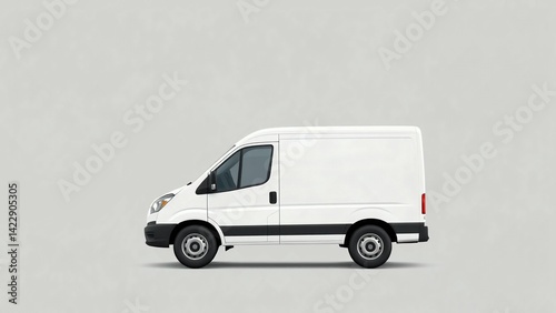 A clean white delivery van, truck, mock up, on white blank empty  background,
