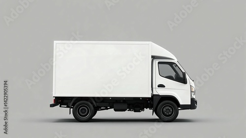 A clean white delivery van, truck, mock up, on white blank empty  background,