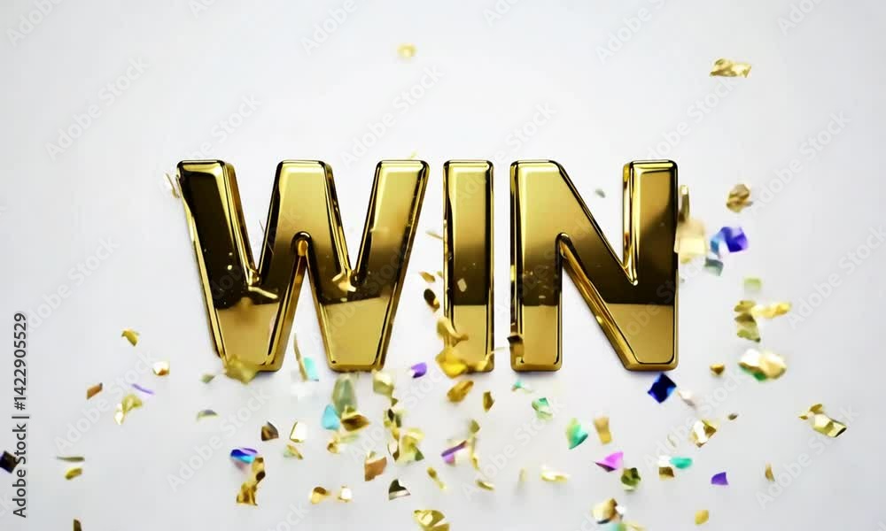 Gold win text on clean white background with minimal design made with Generative AI technology