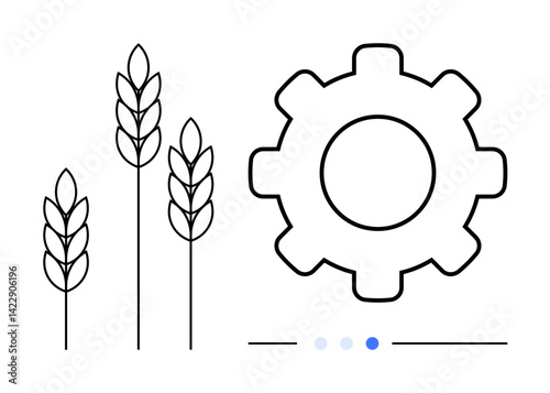 Wheat stalks paired with a gear symbolizing agricultural innovation, industry, and modern farming. Ideal for sustainability, agritech, efficiency, automation, machinery, progress simple landing page