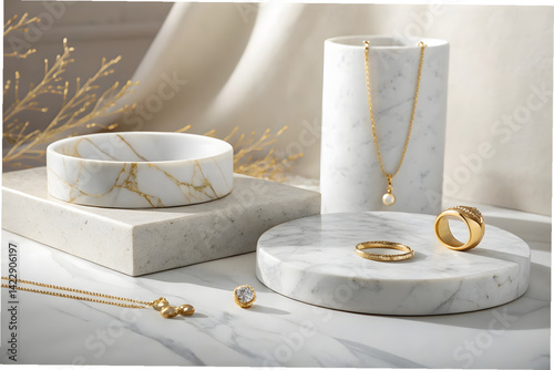 Elegant Jewelry Display on Marble Pedestals