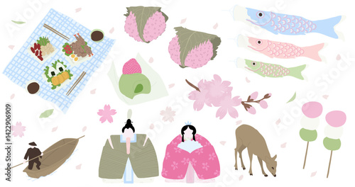 Japanese Spring Festival and Cherry Blossom Vector Illustration