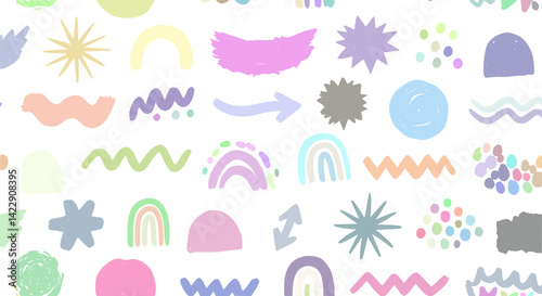 Pastel Abstract Shapes Seamless Pattern Background Rainbow Wave Stars