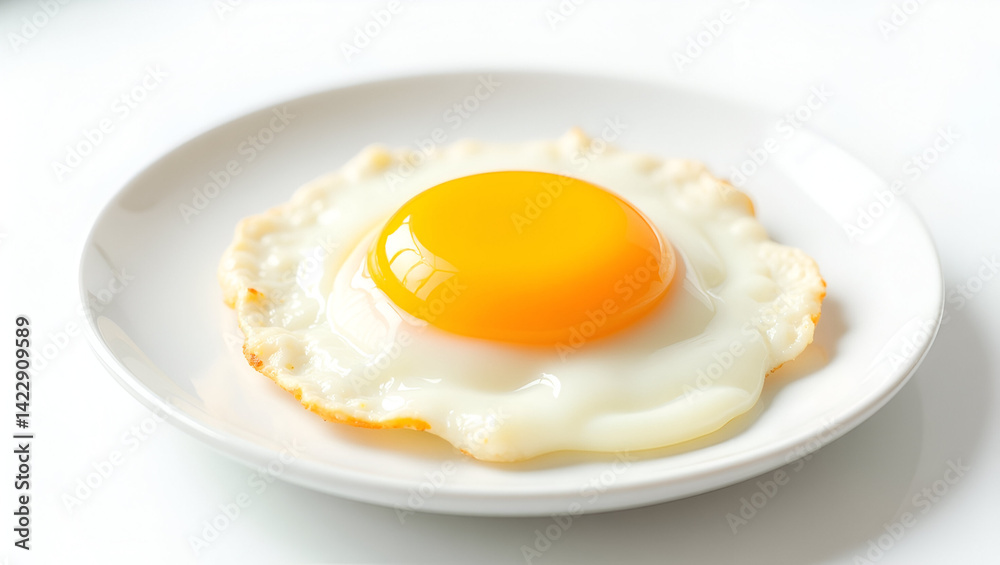 A Single Succulent Sunnyside-Up Fried Egg with a Vibrant Yellow Yolk on a Plate A Single Succulent Sunnyside-Up Fried Egg with a Vibrant Yellow Yolk on a Plate
