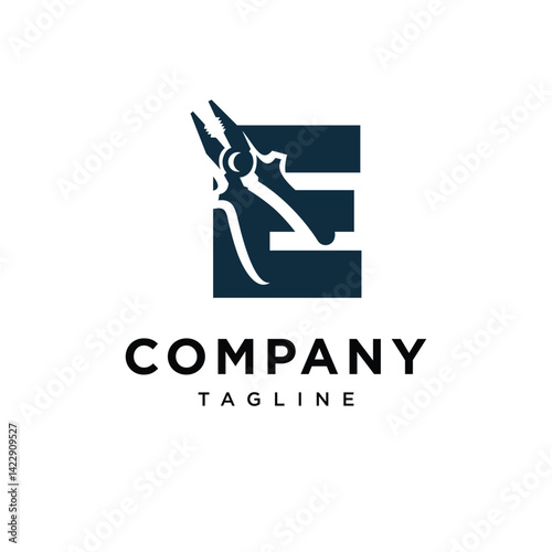 Letter E Pliers Logo Icon Vector