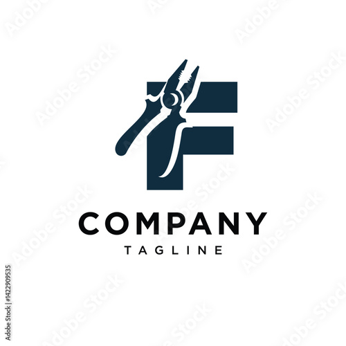 Letter F Pliers Logo Icon Vector