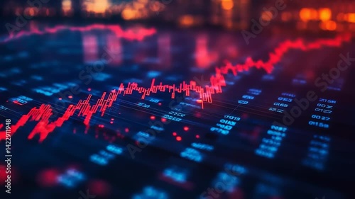 Red And Blue Stock Market Data Visualization At Night
