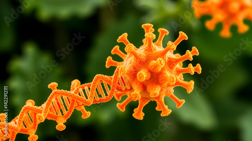 Rod-shaped tobacco mosaic virus with a helical capsid surrounding RNA strand. photo