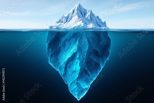 Obraz na płótnie Giant iceberg with visible underwater mass, digital art style, isolated on calm sea background, concept of hidden depth or unseen truth. Ai generative w salonie