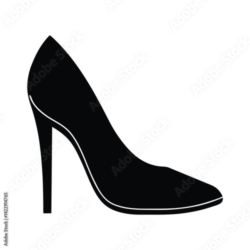 Women's high-heeled shoe icon, black silhouette, Art & Illustration on a white background