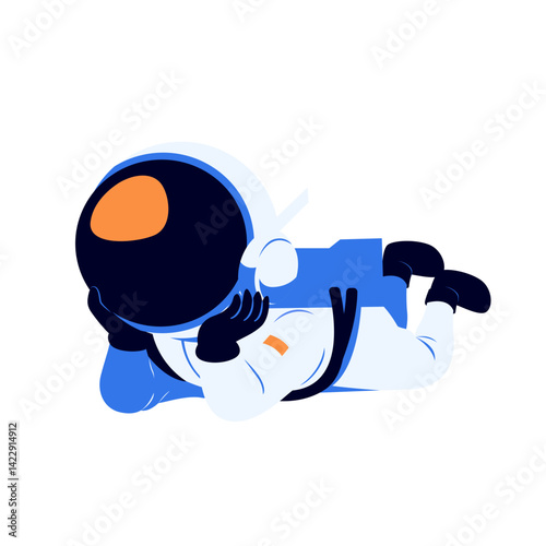 Vector of cute astronaut laying down with hands under chin. Great for relaxed space-themed designs, imaginative projects, kids content, or dreamy galactic illustration needs.