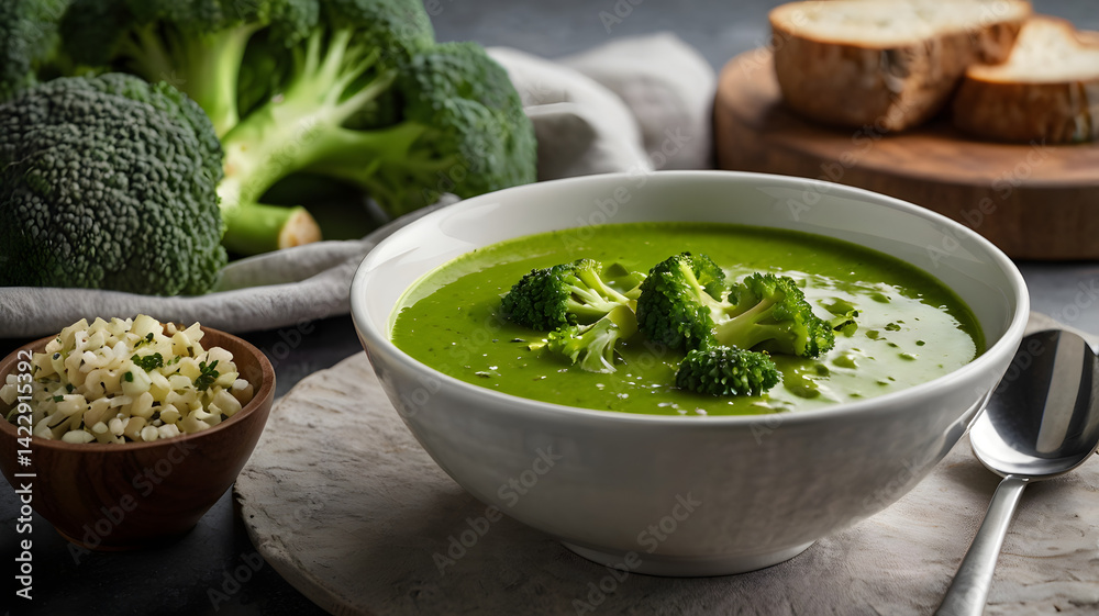 broccoli soup in a bowl. broccoli soup in a bowl.