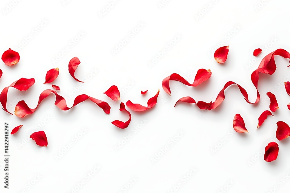 Rose Petals Arranged in Ribbon Pattern on White Background Rose Petals Arranged in Ribbon Pattern on White Background