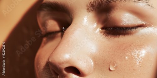 Wallpaper Mural close-up face highlighted with sunlight, dewy skin texture, and moisture. perfect for beauty and skincare concepts focusing on hydration and natural glow for cosmetics marketing. Torontodigital.ca